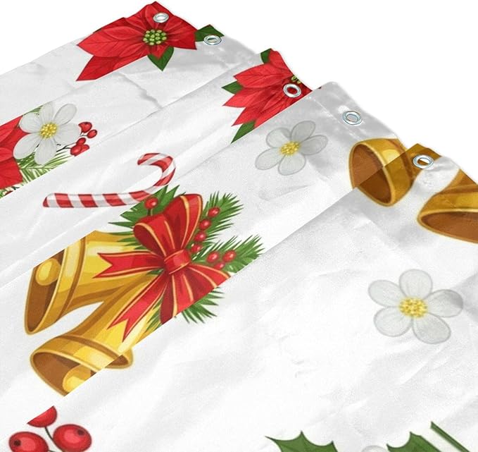 Christmas Leaves White Shower Curtain Liner 72×72 inch for Bathroom Curtain Anti Mold Shower Curtain with Hooks Shower Accessories - Image 3