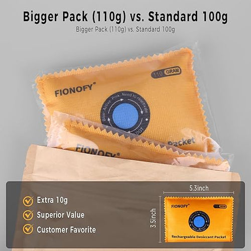110g [10 Packs] Reusable Desiccant Packs for Storage, Rechargeable Color-Changing Silica Gel Desiccant Packets - Moisture Absorbers for Storage Bins, Suitcase, Safes, Electronics & 3D Filaments - Image 2