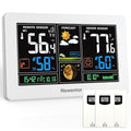 Newentor Weather Station Wireless Indoor Outdoor Thermometer, Color Display Digital Weather Thermometer with Atomic Clock, Barometric Pressure, Forecast Station with Adjustable Backlight,White,3Sensor by Newentor