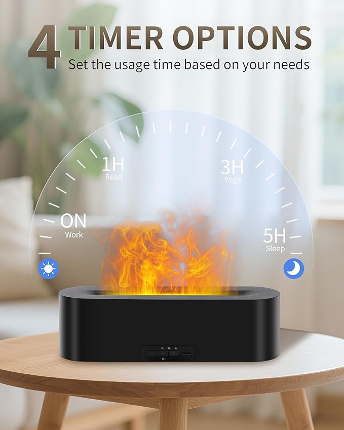 Essential Oil Diffuser with Fireplace Flame, Ultrasonic Cool Mist Humidifier for Aromatherapy, 7 Colors Light, Timer & Auto Shut-Off, Ultra Quiet for Home, Bedroom, Gift (150ml, Black) - Image 5