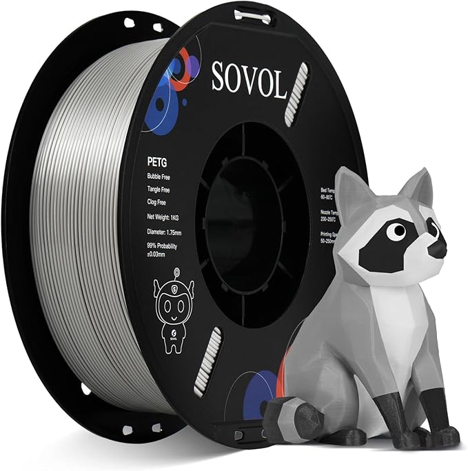 Sovol 3D Printer PETG Filament 1.75mm 1KG (2.2lbs), High Precision, Strong Toughness, Wiring Tightness, Dimensional Accuracy +/- 0.03 mm, 3D Printing PETG Filaments, Gray by Sovol