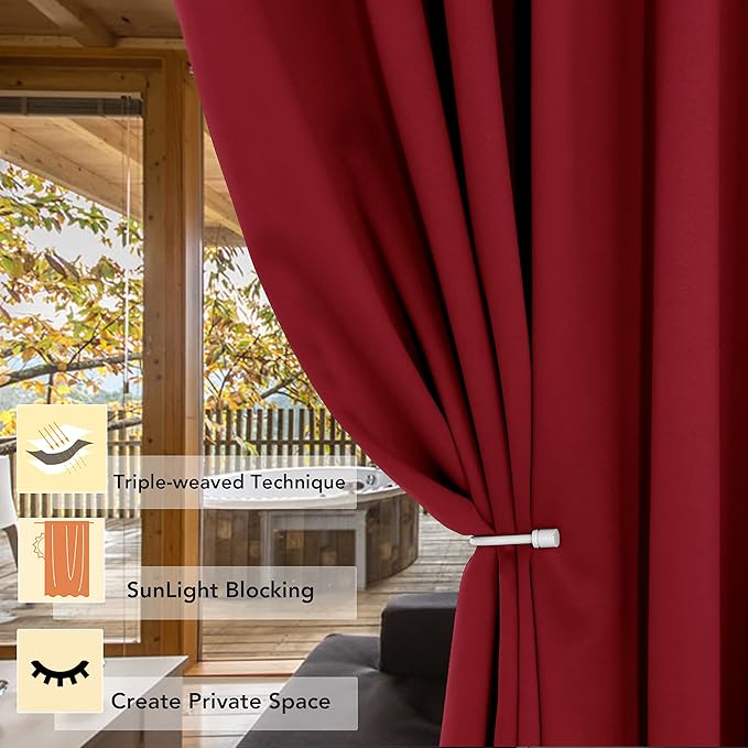 BONZER Wide Room Divider Blackout Curtain Total Privacy Wall Room Darkening Grommet Curtains for Shared Room, 96L x 70W Inch (8L x 5.8W ft), 1 Panel, Red - Image 2