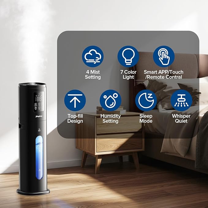 Humidifiers for Bedroom Large Room with Smart App & Remote Control, 7L/1.85Gal Room Humidifier, 4 Mist Levels Large Humidifier for Home Charcoal - Image 4