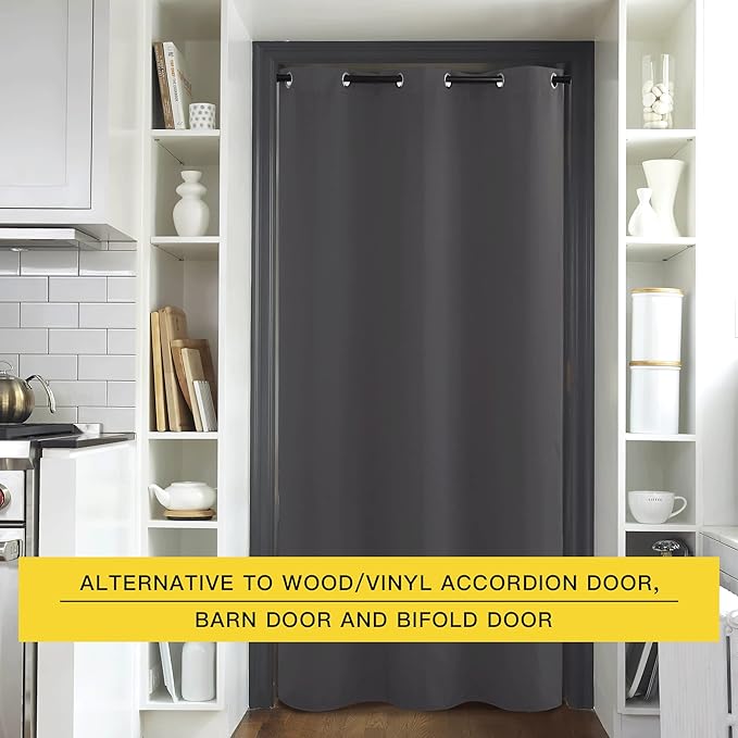 NICETOWN Closet Curtain for Bedroom Door Privacy, Faux Folding Accordion Doors, Blackout Noise Reducing Room Divider Curtains for Doorway Laundry Room Bifold Door (1 Panel, 5ft Wide x 9ft Long, Grey) - Image 4