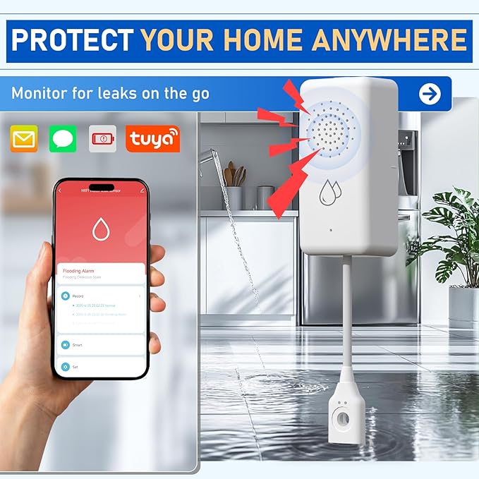 BSEED WiFi Water Leak Detector 5 Pack, Smart Water Sensor with Cable, 85dB Audio/App/SMS/Email Alarm, Rapid Leak Detection for Home, Kitchen, Bathroom, Basement, IP65 Waterproof, No Hub Required - Image 4