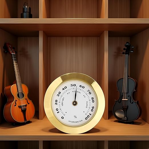 Golden Upgraded Hygrometer Humidity Meter Mini 38mm Round Glass Analog Hygrometers Suitable for Humidors Guitar Violin,Thermometer Hygrometers for Weather Hygrometer with Probe - Image 3