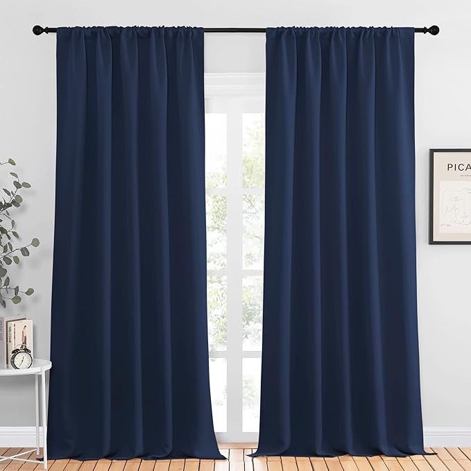 NICETOWN Navy Curtains Blackout Draperies - Modern Design Thermal Insulated Rod Pocket Blackout Drapes for Kid's Bedroom, Window Covering (1 Pair, 52 x 95 inches) by NICETOWN