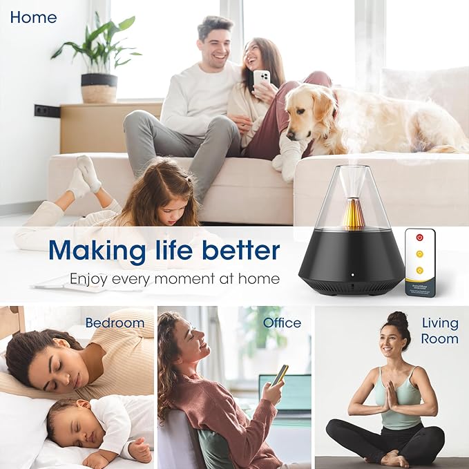 Essential Oil Diffuser, Modern Style Aromatherapy Aroma Diffusers with Candle Light, Fragrance Ultrasonic Cool Mist Humidifier, Remote Control, Auto Shut-Off, for Home Living Room Office - Image 4