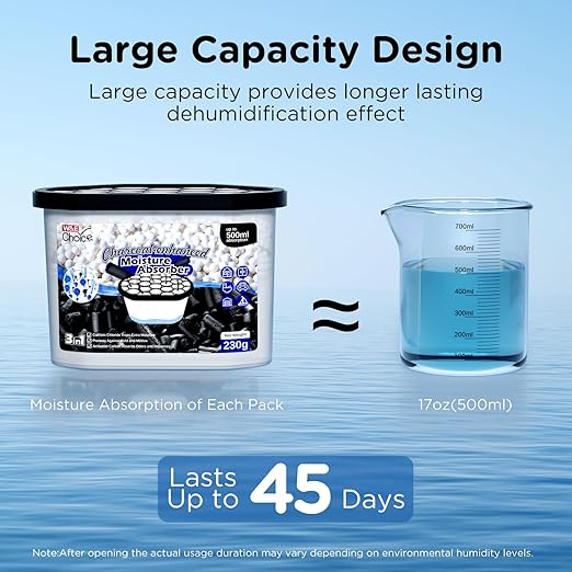 W&E Choice Moisture Absorbers with Activated Charcoal, Portable Dehumidifier for Closet & Bathrooms, Kitchen, Humidity Absorber Odor Eliminator Absorber 6 Pack - Image 6