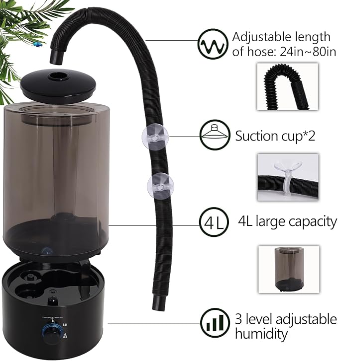 4L Reptile Humidifier Fogger with Extended Hose - Adjustable & Quiet Fogger/Mister for Chameleon, Bearded Dragon, Amphibians - Large Capacity(Black) - Image 2