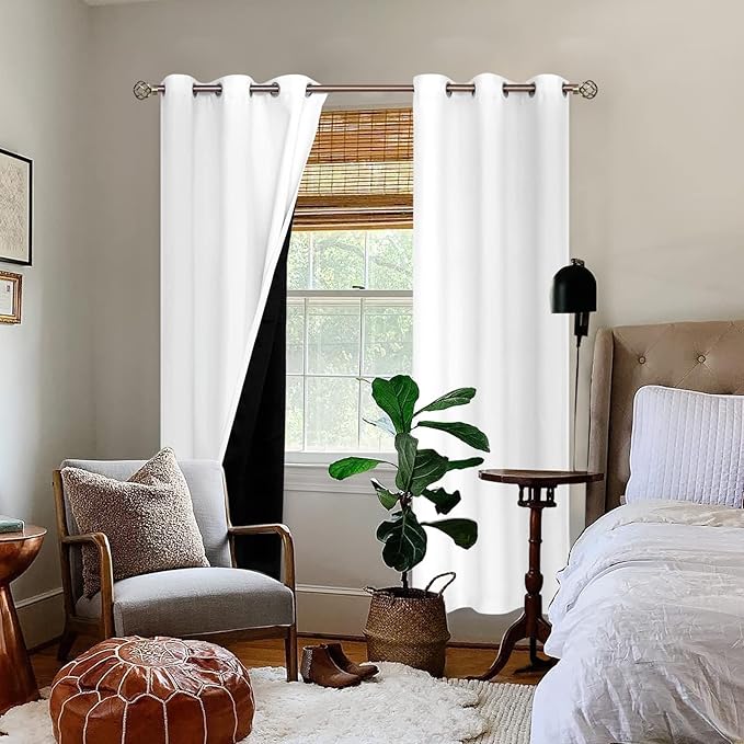 BGment Thermal Insulated 100% Blackout Curtains for Bedroom with Black Liner, Double Layer Full Room Darkening Noise Reducing Grommet Curtain (38 x 84 Inch, Pure White, 2 Panels) - Image 2
