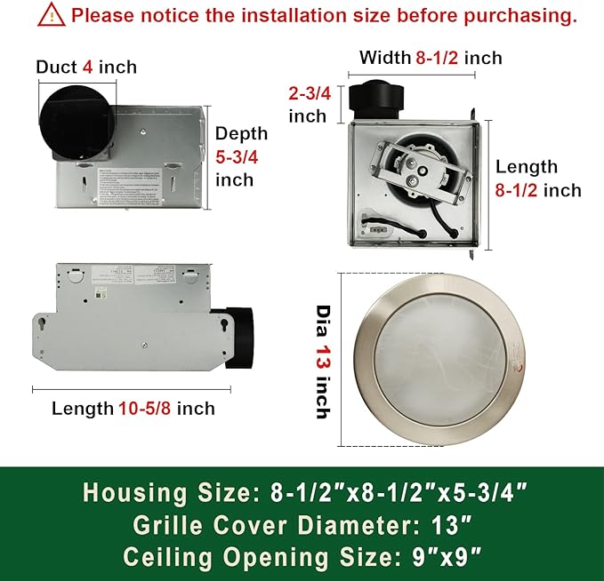 Akicon Ultra Quiet Bathroom Exhaust Fan with LED Light 80CFM 2.0 Sones Round Bathroom Ventilation Fan with Frosted Glass Cover Brushed Nickel Finish (Brushed Nickel) - Image 3