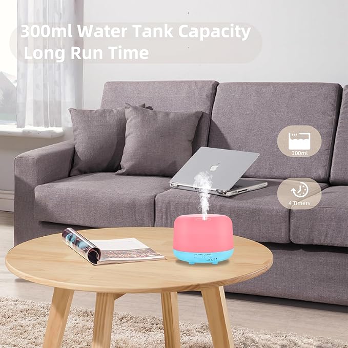 300ML Air Diffuser for Essential Oils, Ultrasonic Aromatherapy Diffuser, Remote Control Aroma Diffuser Humidfer, 7Color Changing LED Light,Auto-Off, Timer for Home, Bedroom, Office, Kids. - Image 5