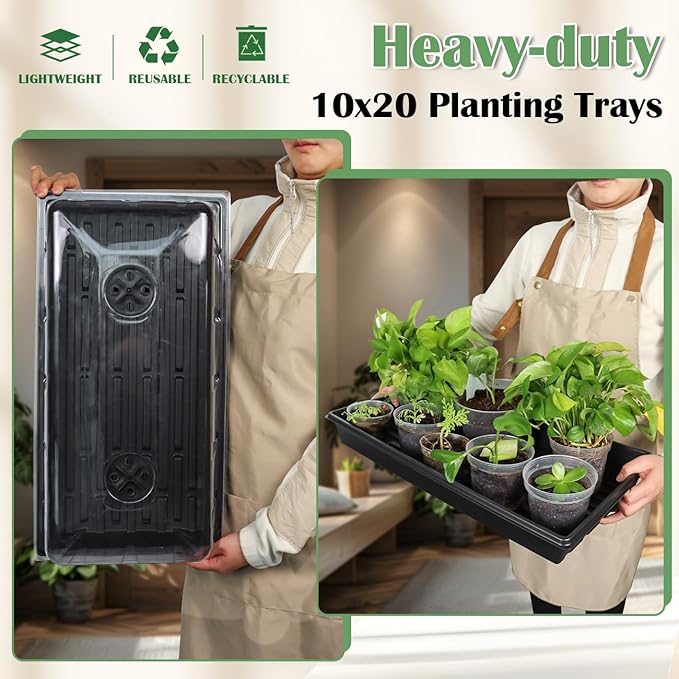 1020 Plant Tray with Tall 7.3'' Dome, 5-Pack Extra Large Seed Starter Tray with Humidity Domes, Heavy Duty 1020 Trays and Flats with Lid, Seed Germination Mini Greenhouse No Hole for Balcony Garden - Image 7