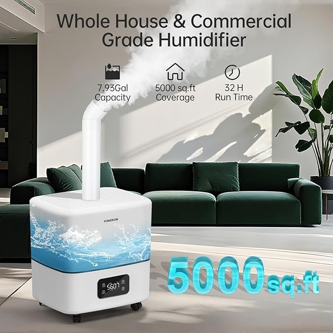 YOKEKON Humidifier Large Room 30L/7.93Gal, 5000 sq.ft Commercial Whole House Humidifier, Top-Fill Humidifiers for home with Extension Tube, Ideal for Plants, Office, Warehouse & Greenhouse - Image 2