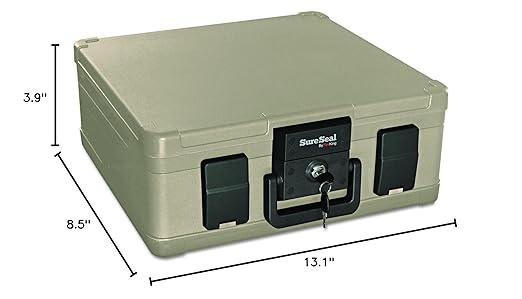 FireKing SureSeal Fire Safe with Key Lock, 1 Half Hour Fire Rated, UL Rated & 100 Hour Water Resistant Home Safe, Portable Home Safes, Taupe - Image 7
