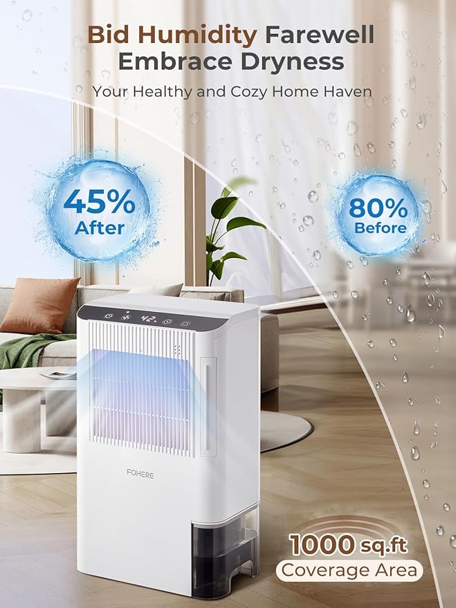 Dehumidifier for Home 1000 Sq.Ft, 85OZ Dehumidifiers for Basement Bedroom Bathroom with Drain Hose, Auto Shut Off, Humidity Display & 7 Color Light - Image 2
