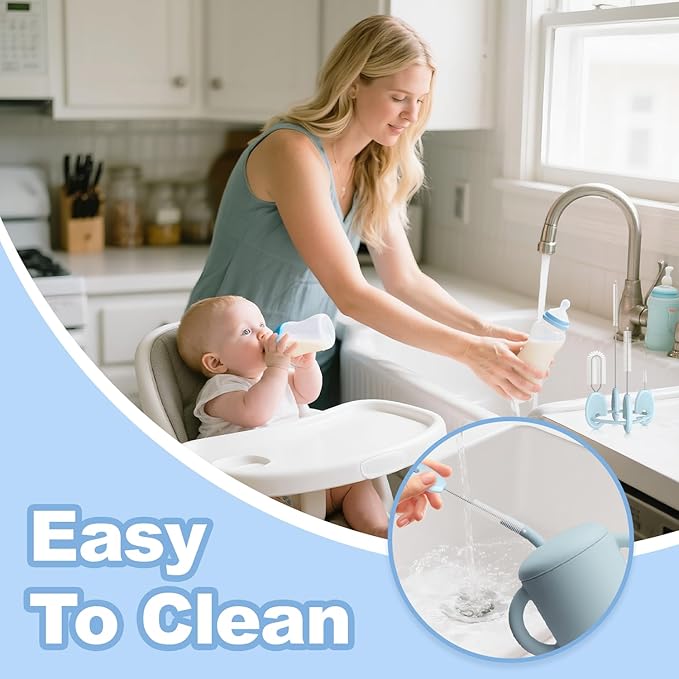 YOTIME Standing Straw Cleaner Brush Set, 4in1 Reusable Straw Brushes with Holder Ring, for Baby Bottles, Sippy Cups and Lids, Blue - Image 3