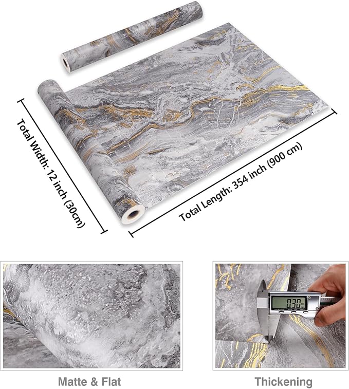 CRE8TIVE 12"x354" Gold Grey Marble Contact Paper Matte Slate Marble Wallpaper Peel and Stick Countertops Waterproof Self Adhesive Vinyl Roll for Bathroom Cabinets Sink Kitchen Counter Top Stick Paper - Image 8