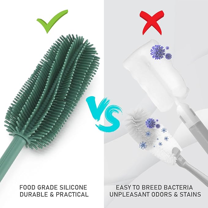 15.7" Silicone Bottle Brush, ddLUCK Water Bottle Cleaner Brush for Stanley, Hydroflasks, Glass, Thermos Sports Bottle, Vase and Glassware, Bottle Brush Cleaner for Small Narrow Neck Containers (Green) - Image 5