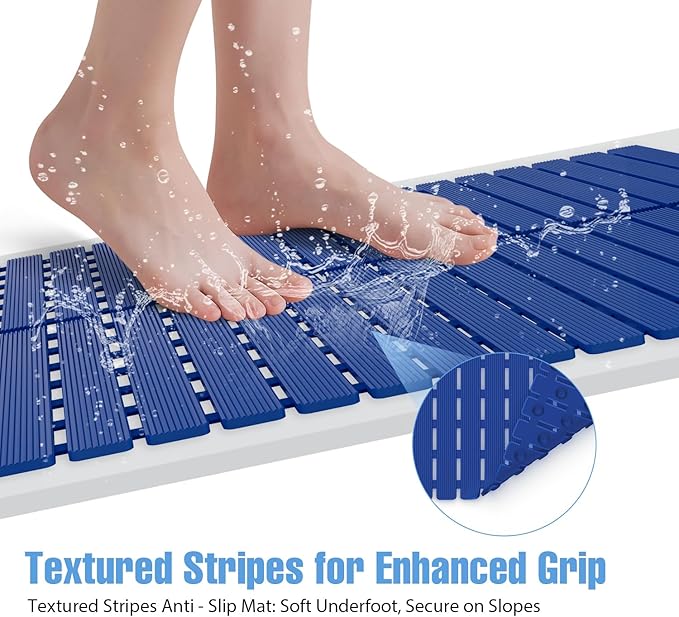 ​Shower Mat Non-Slip Bath Mat for Tub and Shower Stall,200+ Suction Cups with Drain Holes, Quick Dry Machine Washable, Extra Grip for Stand Up Showers, Bathroom Essentials 24x24 Inch (Blue) - Image 4