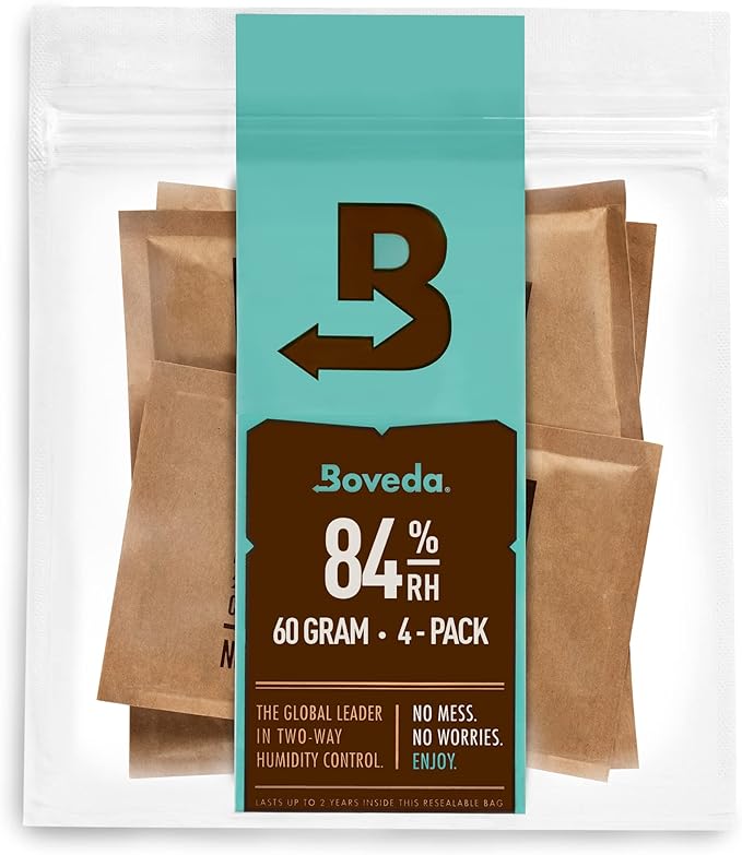 Boveda For Seasoning Two-Way Humidity Control Packs – 84% RH to Season a Wood Humidifier Box (Small- to Medium-Size, Up to 100-Count) – Size 60 – 4 Pack in a Resealable Bag by Boveda