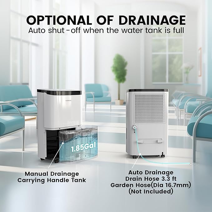 Kesnos 150 Pints 2025 Energy Star Dehumidifier for Home, Basement with Drain Hose & Large Tank, Ideal for Spaces up to 7,500 Sq. Ft. - Portable Commercial Dehumidifier with Auto Defrost & Self-Drying - Image 5