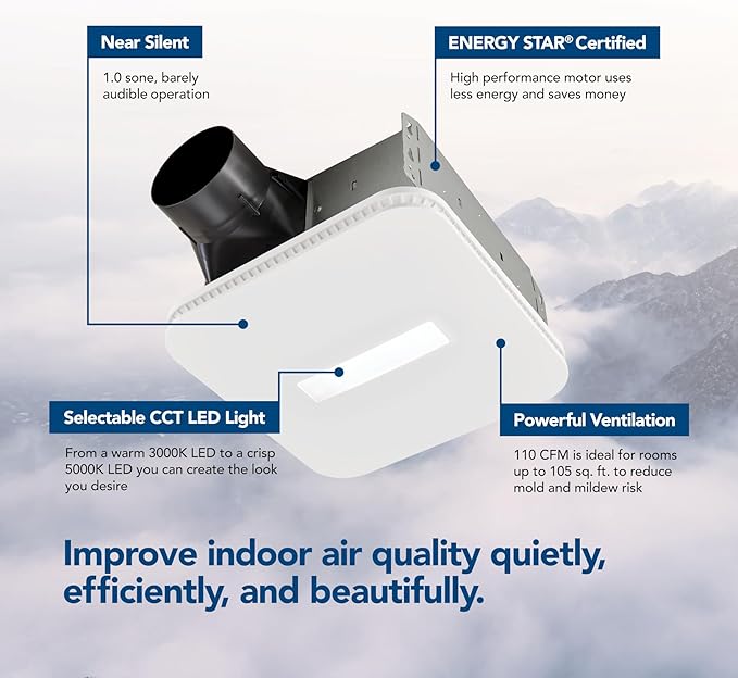 Broan-NuTone Bathroom Exhaust Fan – Retrofit Design Replaces Existing Fan Without Attic Access, Quiet 1.0 Sones, 110 CFM, Powerful Ventilation with 4 Selectable CCT Light Settings for a Modern Look - Image 2