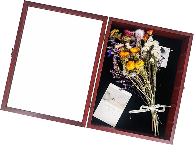 Shadow Box Frame with Removable Shelves, Red 12x16 Deep Memory Box Display Case for Keepsake Collectibles, Coins Military Medals Pins Wedding Flowers - Image 3