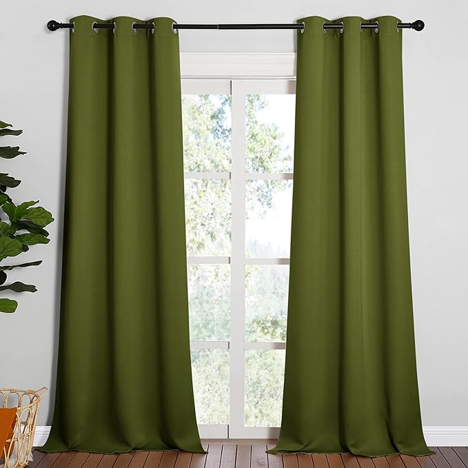 NICETOWN Patio Glass Door Panels - Blackout Curtains for Bedroom/Living Room, Privacy Panel Drapes for Christmas and Guest Room (Olive Green, 42 inches Wide x 95 inches Long, 1 Pair) by NICETOWN