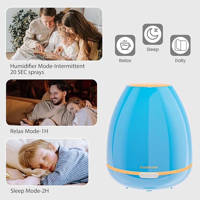300ml Essential Oil Diffuser & Cool Mist Humidifier - Ultra-Quiet Ultrasonic Aromatherapy for Bedroom, 7 Color Night Light, BPA-Free, Auto Shut-Off, Up to 12H Continuous Mist(Blue) - Image 4