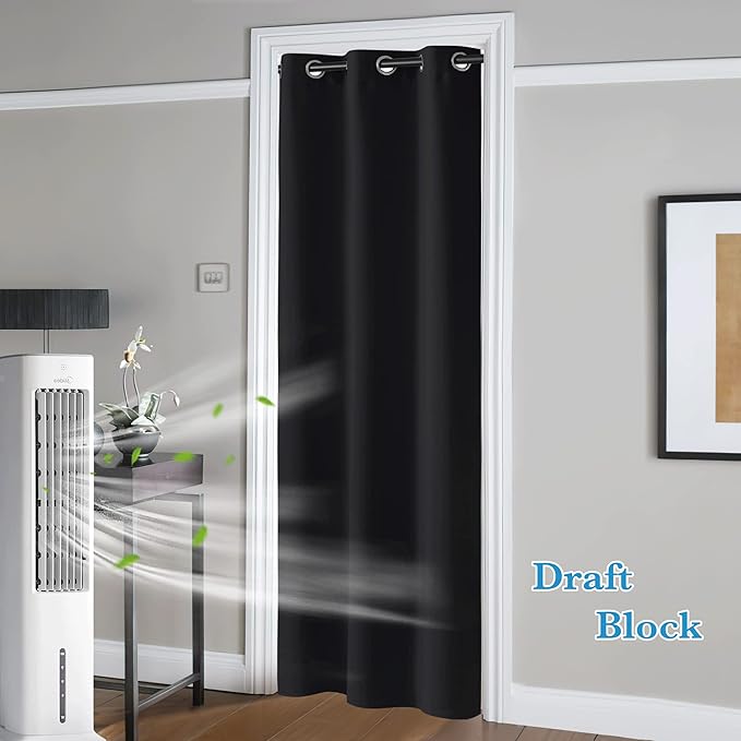 RYB Home Blackout Curtains Thermal Insulating Privacy Temporary Door Curtains for Bedroom Closet Doorway Accordion Door Interior Living Room Kids Nursery Dining, Wide 60 x Long 90 inch, Black - Image 3
