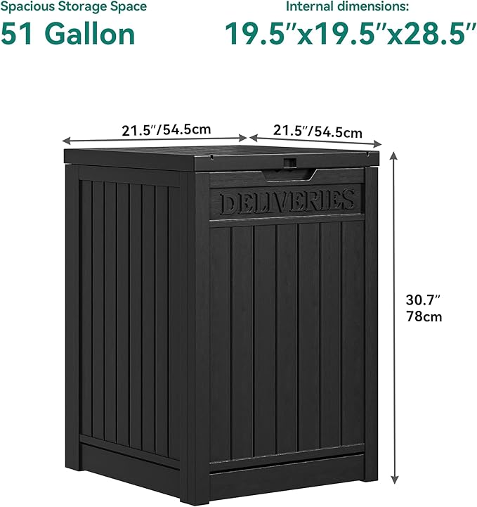 YITAHOME Resin Package Delivery Box 51 Gallon, Secure Lockable Resin Package Delivery Container, Deck Box for Porch & Curbside, Black - Image 8