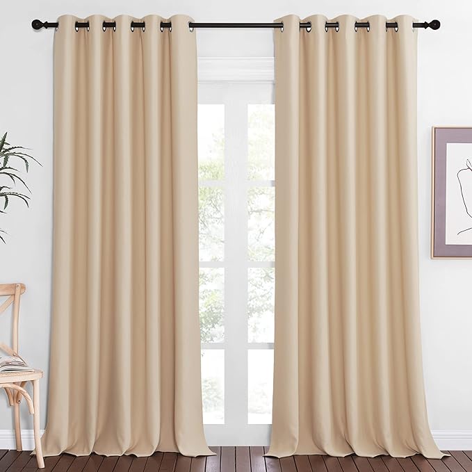 NICETOWN Blackout Living Room Curtain 118 inch Length, Grommet Thermal Curtain Room Darkening Sound Blocking Divider for Sliding Glass Door, Biscotti Beige, W66 x L118, 1 Panel by NICETOWN
