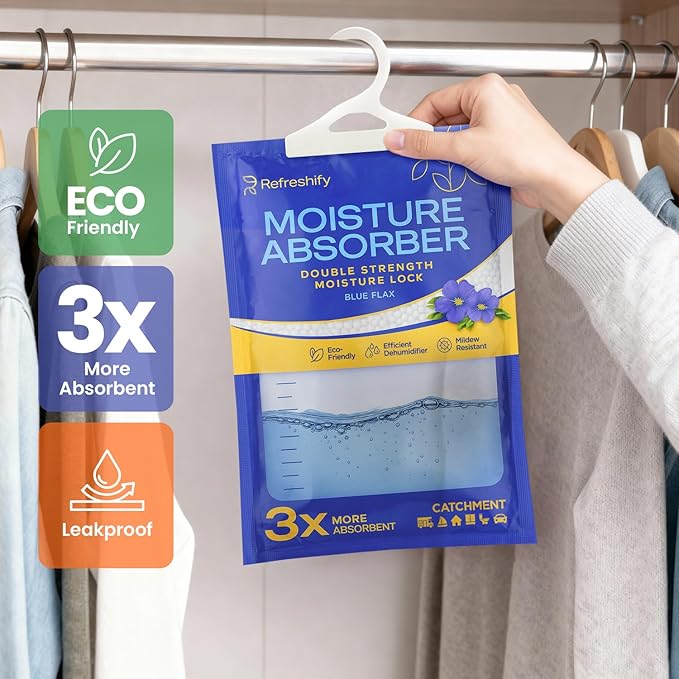Moisture Absorbers and Humidity Absorber Bags for Closet - 10 Pack High-Efficiency Moisture Absorber and Humidity Packs for Home, Moisture Bags and Dehumidifier Bags for Car Blue Flax, 10 Pack - Image 5