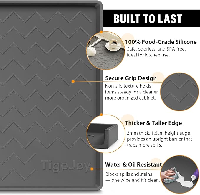 TigeJoy 25" x 19" Under Sink Mats for Kitchen Waterproof, Leak-Proof Silicone Mat Sink Protector and Cabinet Liner, Kitchen Essentials Organizer and Storage, Boot or Shoe Tray, Pet Feeding Mat - Image 3