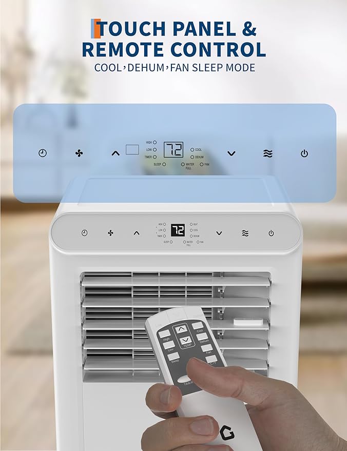 12,000 BTU Portable Air Conditioner with Remote Control – 3 in-1 Cooling, Fan, and Dehumidifying Functions, Fast Cooling for Up to 550 Sq. Ft., Low Noise, Sleep Mode & 24-Hour Timer - Image 5