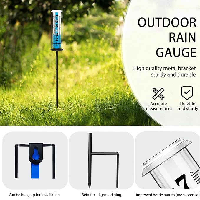 Rain Gauge Outdoor,Accurate Rain Gauges Outdoors Best Rated,Upgraded Freeze Proof Rain Measure Gauge for Yard Fence,Rain Meter with Stake,Large Font Water Gauge for Rain,Adjustable Height,Easy to Read - Image 4