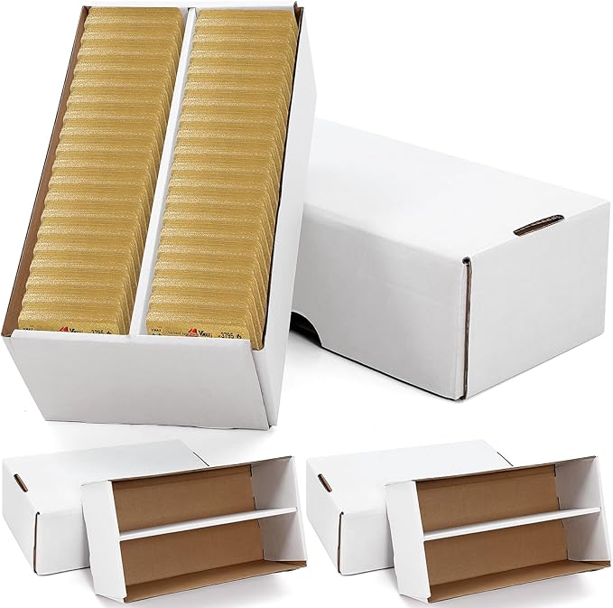 Yexiya 2 Pack 1600 Count Trading/Gaming Card Storage Box 2 Row Cardboard Storage Boxes for Gaming Cards Baseball Football Basketball Hockey Sports Collecting Supplies, White by Yexiya
