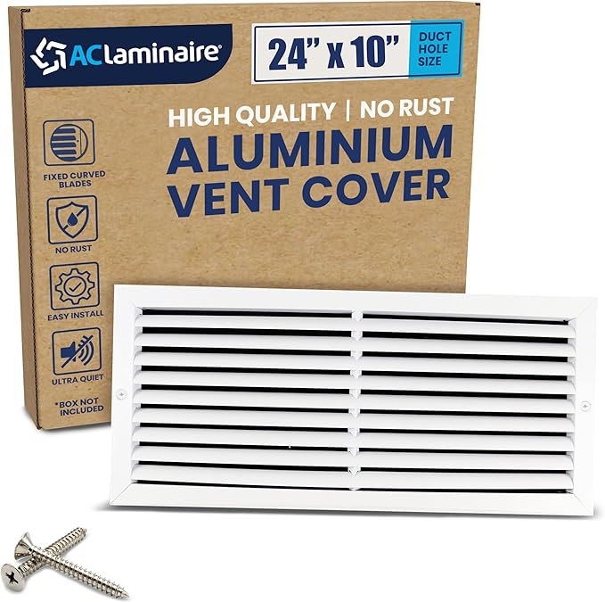 24x10 Inch (Duct Opening) Air Return Vent Cover Decorative – Premium Aluminum AC Vent Cover for Ceiling & Wall, Rustproof Grille, Ideal for Home HVAC Grille, Durable & Easy to Install by ACLAMINAIRE by LAMINAIRE