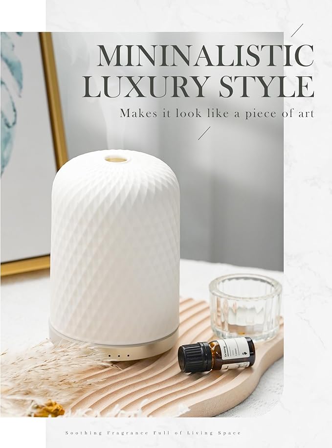 Essential Oil Diffuser,110ML Diffusers for Essential Oils Large Room, Ceramic Diffusers Decorative Ultrasonic Defuzzer, Ideal for Aesthetic Home,Dorm Décor, Yoga,White - Image 2