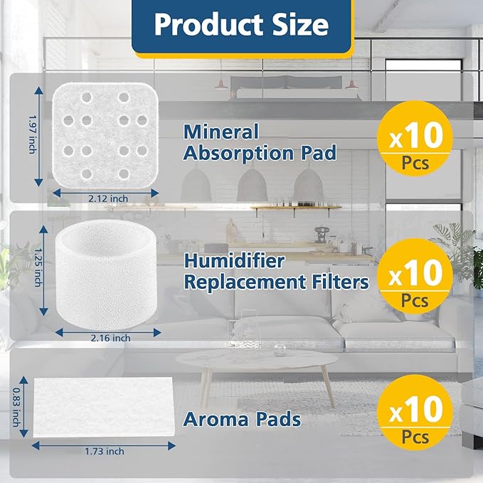 10 Pack Humidifier Replacement Filters, 10 Pack Absorption Pads and 10 Pack Aroma Pads, Compatible with LEVOIT LV600S OasisMist450S Humidifier - Image 3