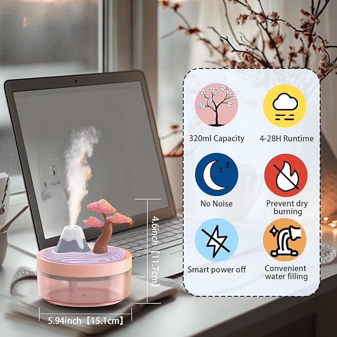 Landscape Night Light Humidifier with 2 Mist Modes, 320mL Large Tank Whisper-Quiet for Baby/Nursery/Office, Portable Mini Air Moisturizer - Image 3