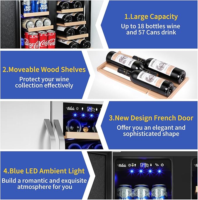 24 Inch Wine and Beverage Refrigerator, Dual Zone Wine Beverage Cooler, Built-in/Freestanding Beer and Wine Fridge with a Powerful Compressor, 20 Bottles and 88 Cans Capacity - Image 4