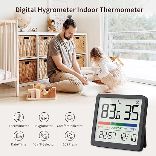 VOCOO Humidity Gauge Indoor Thermometer - Digital Indoor Humidity Sensor Room Thermometer with Temperature Humidity Monitor, Accurate Hygrometer Temp Meter for Home Greenhouse Wine Cellar - Image 2