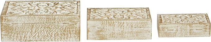 Deco 79 Mango Wood Floral Handmade Decorative Box Decorative Keepsake Boxes with Hinged Lid, Set of 3 Storage Boxes 8", 10", 12"W, White - Image 10