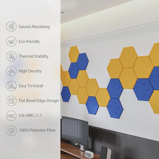 12 Pack Acoustic Panels Self Adhesive Sound Proof Foam, High Density Sound Acoustic Panel, 12X10.23X0.4 Inch Hexagon Panels in Home, Office, Reccording Room, Studio,and more(Orange-Red) - Image 5