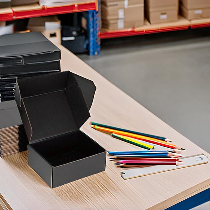 Small Shipping Boxes 8x6x3 Inch (25 Pack) - Sturdy Black Corrugated Cardboard Boxes for Small Business, Ecommerce, Mailing & Packaging | Recyclable Gift & Storage Boxes - Image 5