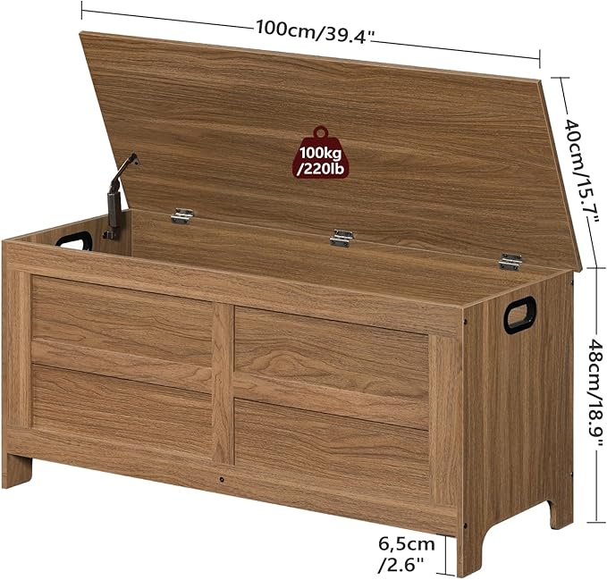 Storage Chest, 39.4” Large Toy Chest, Entryway Storage Trunk, Storage Bench with Safety Hinge, Entrance Bench for Living Room, Entrance, Bedroom, Honey Brown SCOR48301 - Image 3