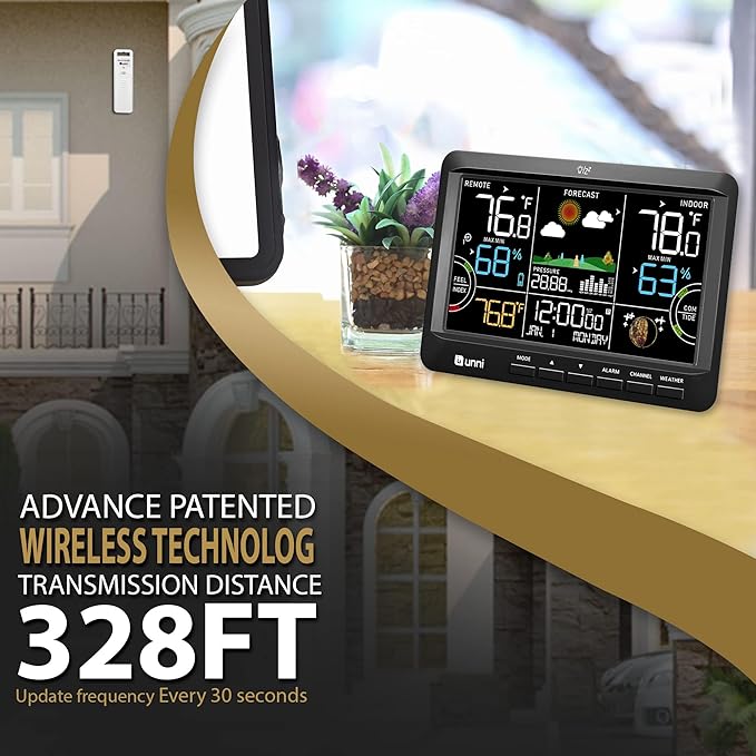 Weather Station Indoor Outdoor Thermometer Wireless, Home Atomic Clock with Large Constant Display, Inside Outside Temperature Humidity Monitor, Dew Heat Point, Barometer Black - Image 7